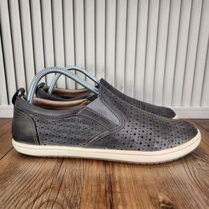 Womens 10 Taos Court Charcoal Gray Leather Perforated Round Toe Loafers Shoes